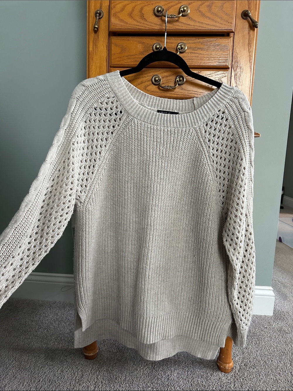 Love🖤Ellie Women's Lightweight Open-Stitch Sleeve Sweater - Oatmeal color